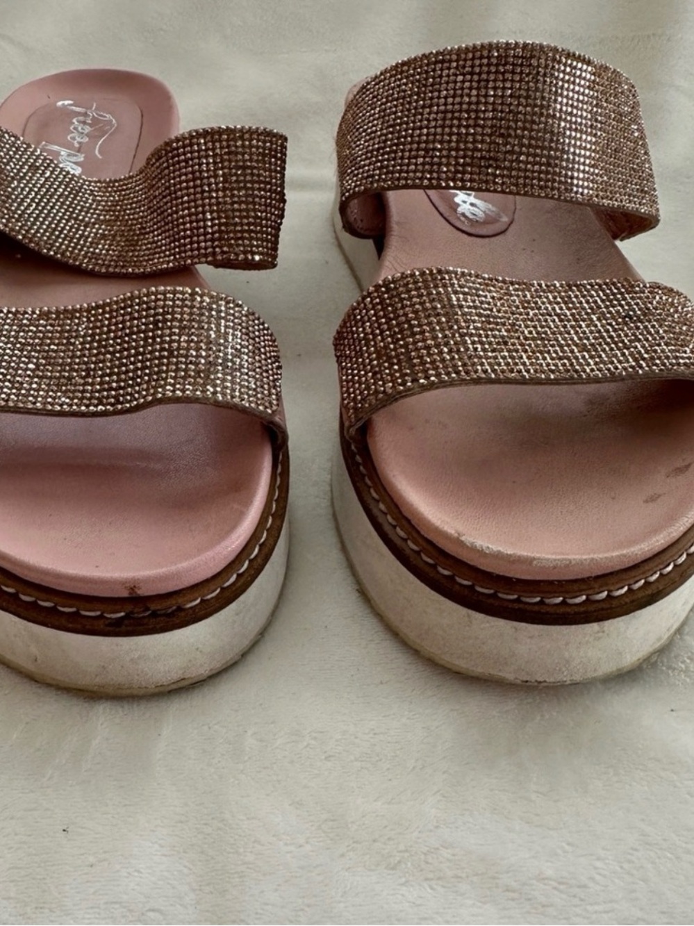 Free People Rose Gold Rhinestone Platform Slide Sandals Size 38 (7.5 - 8) - Picture 2 of 10